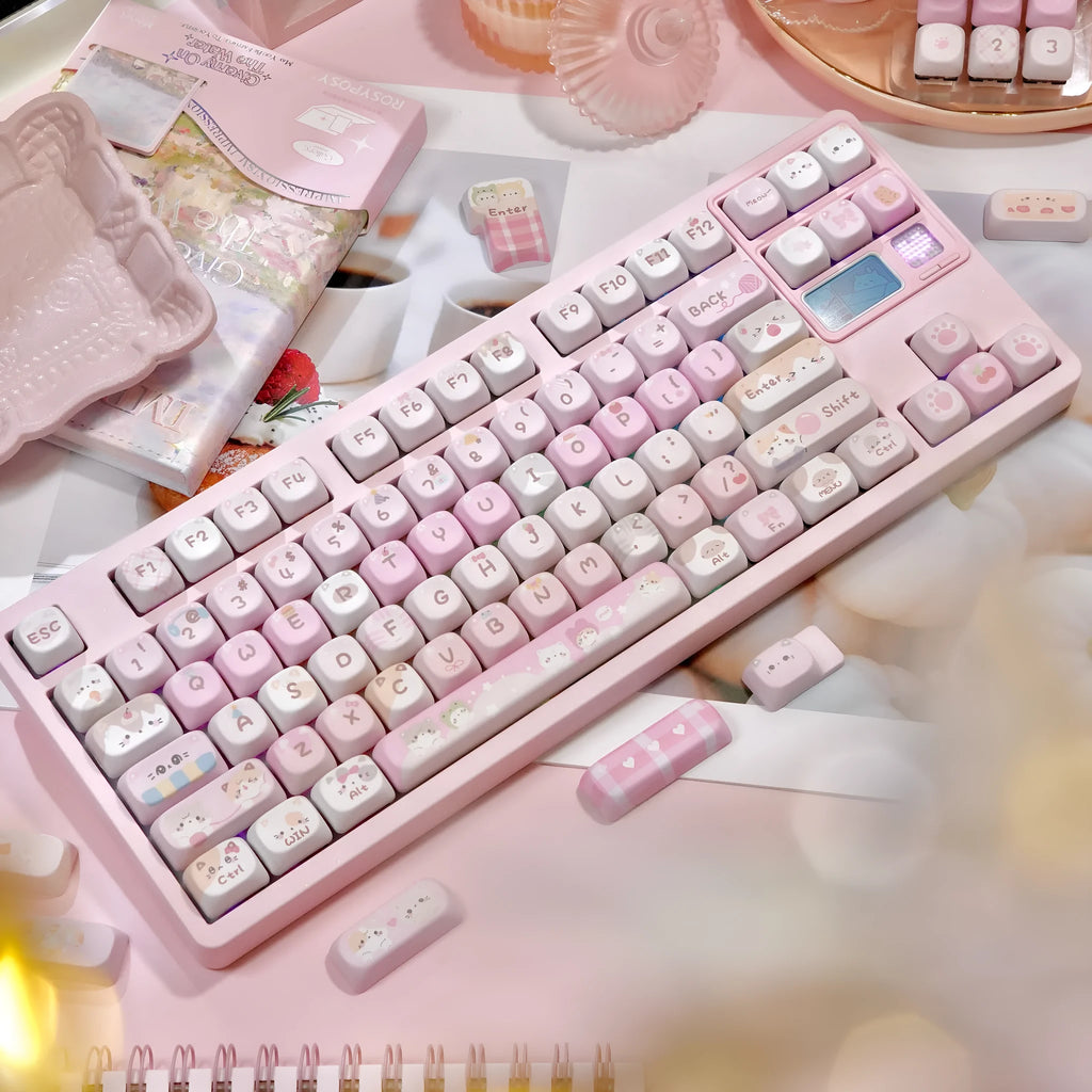 Pink cartoon anime design keycaps with full five-sided sublimation printing for mechanical keyboards