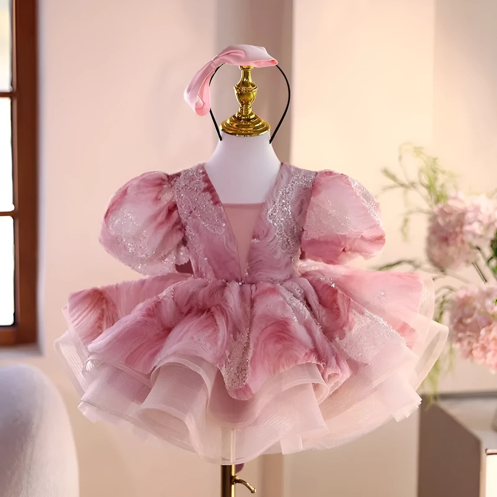 Pink princess children's dress for wedding piano performance 80-150cm height