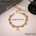 Women's stainless steel hollow heart bracelet in gold, steel, or colour blocking with electroplated finish.