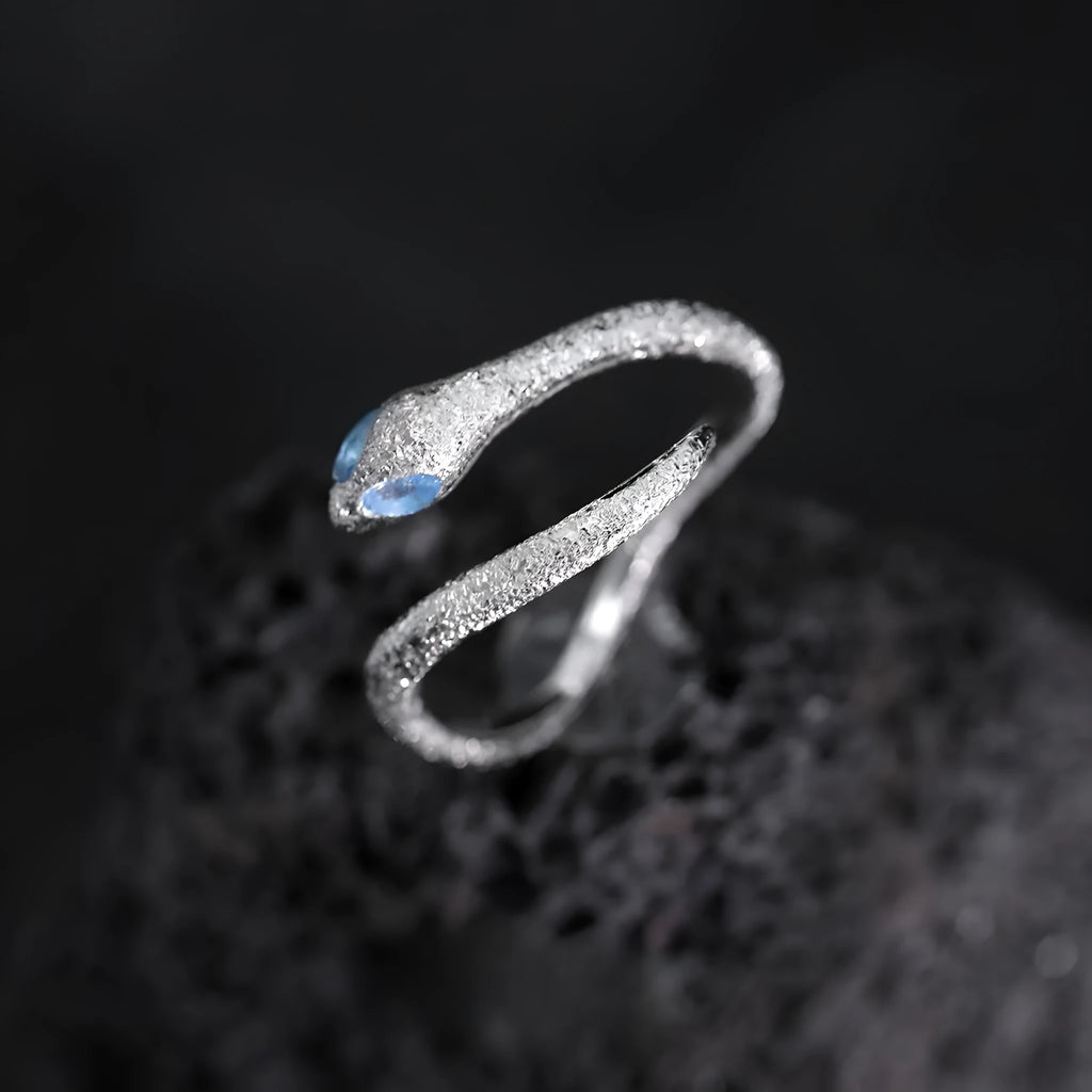 Adjustable snake design women's ring in platinum colour electroplated silver jewellery