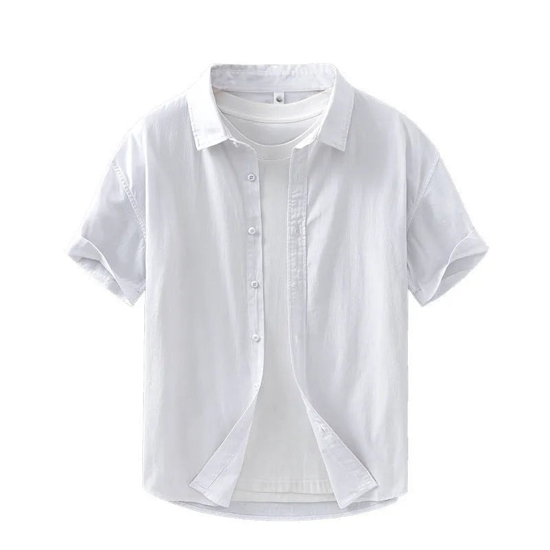 Men's loose fit short-sleeved cotton shirt in cardigan style for summer