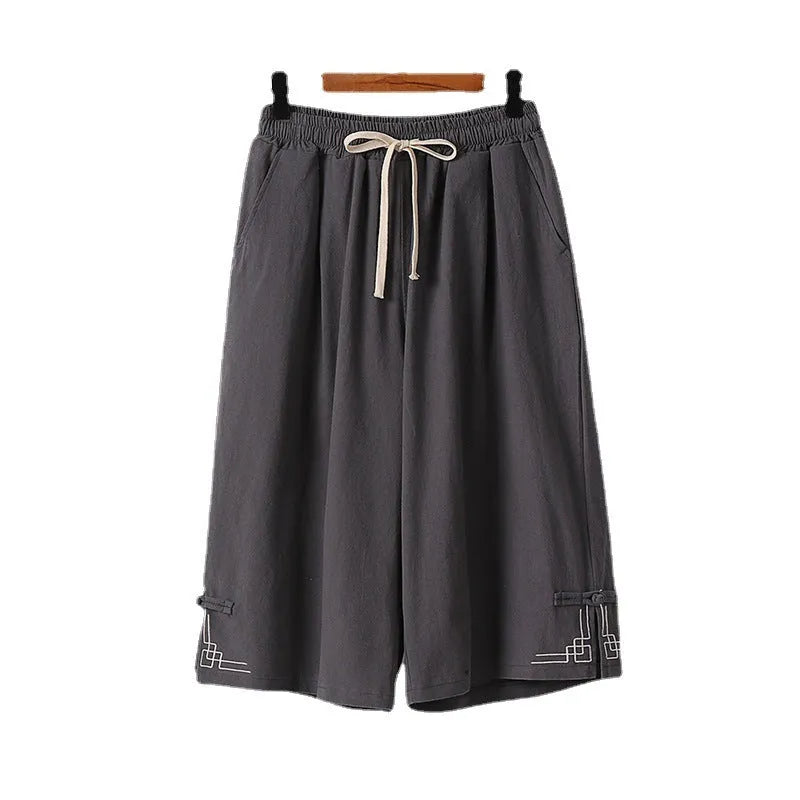 Linen leisure shorts with wide leg cut and elasticated waistband in apricot colour