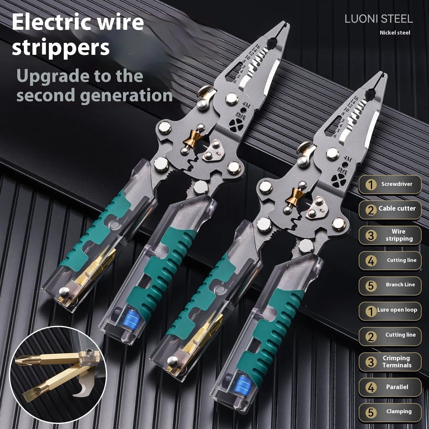 Electrician's multi-functional wire stripper with needle-nose pliers design showing rust prevention steel construction