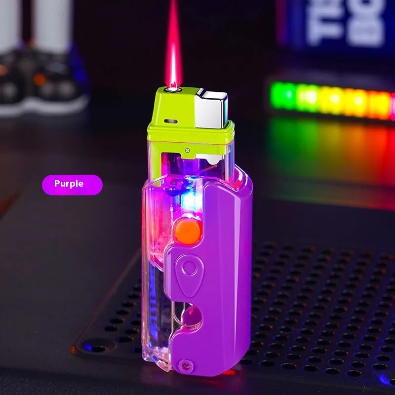 Colourful luminous radish windproof lighter in orange, purple or green with bare metal finish