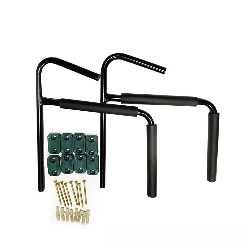 Carbon steel kayak and surfboard wall hanger rack for overhead storage