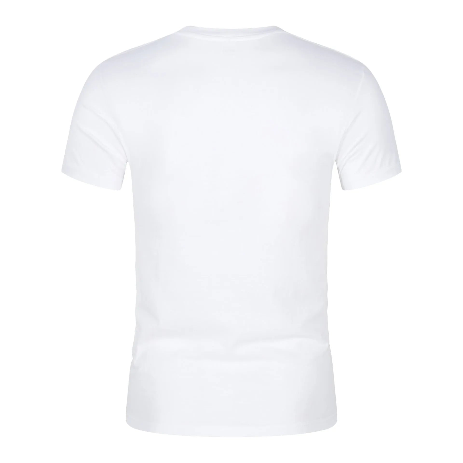 Men's solid colour CVC cotton short sleeve T-shirt on a hanger, shown in white and black.