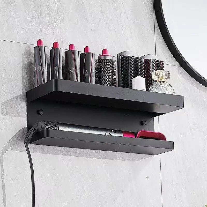 Punch-free Marcel waver bathroom storage rack in aluminium with double-layer design