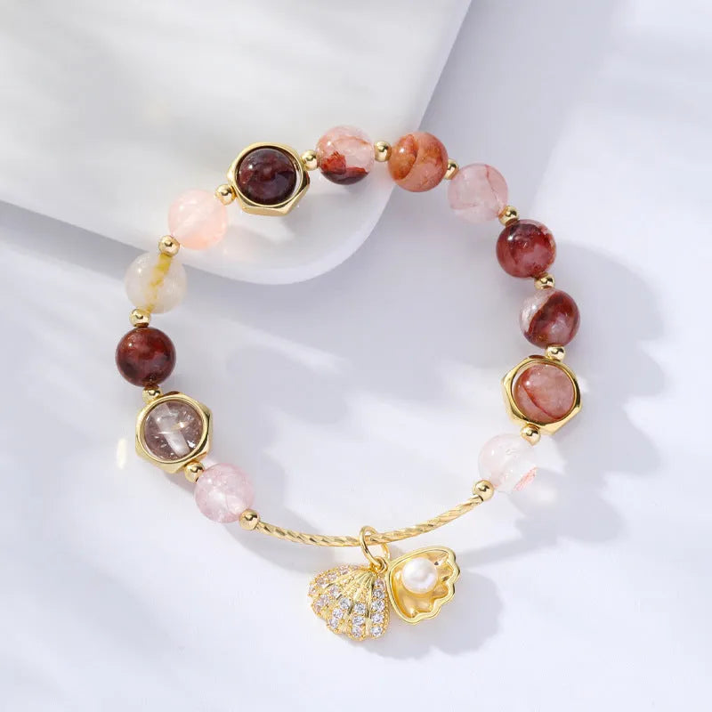 Women's crystal bracelet with colourful hair crystal and red sealant flower shell designs