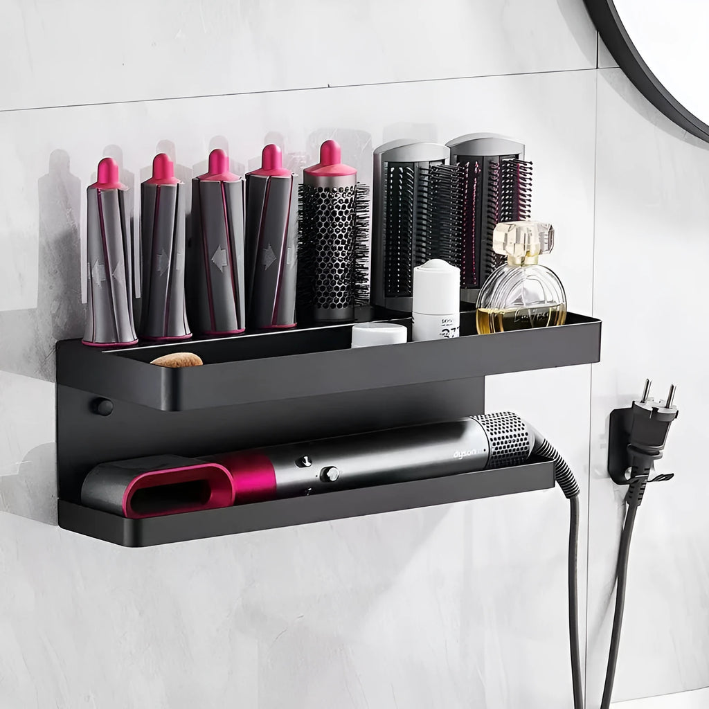 Punch-free Marcel waver bathroom storage rack in aluminium with double-layer design