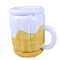 Large yellow inflatable beer mug cooler pool float with 44cm height and 32cm diameter dimensions