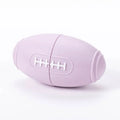 Silicone rugby ball dog toy in blue colour with raised seams for chew resistance