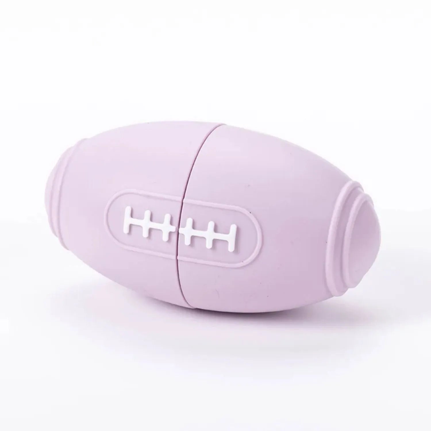 Silicone rugby ball dog toy in blue colour with raised seams for chew resistance