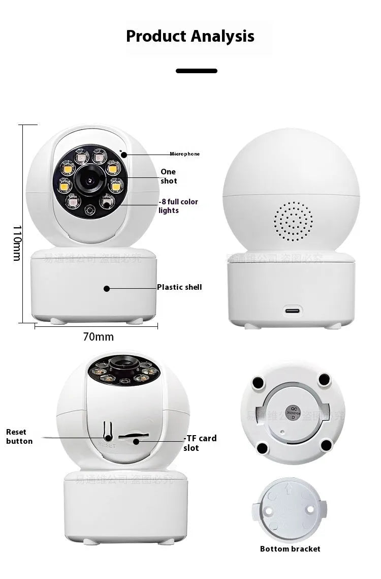 Indoor 1080p HD security camera with ceiling mount bracket on a white background.
