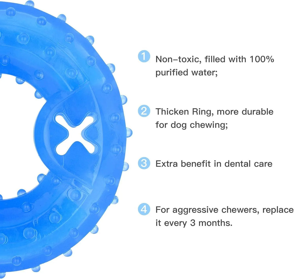 A freezable bone-shaped dog chew toy designed for cooling, teething, and dental care.
