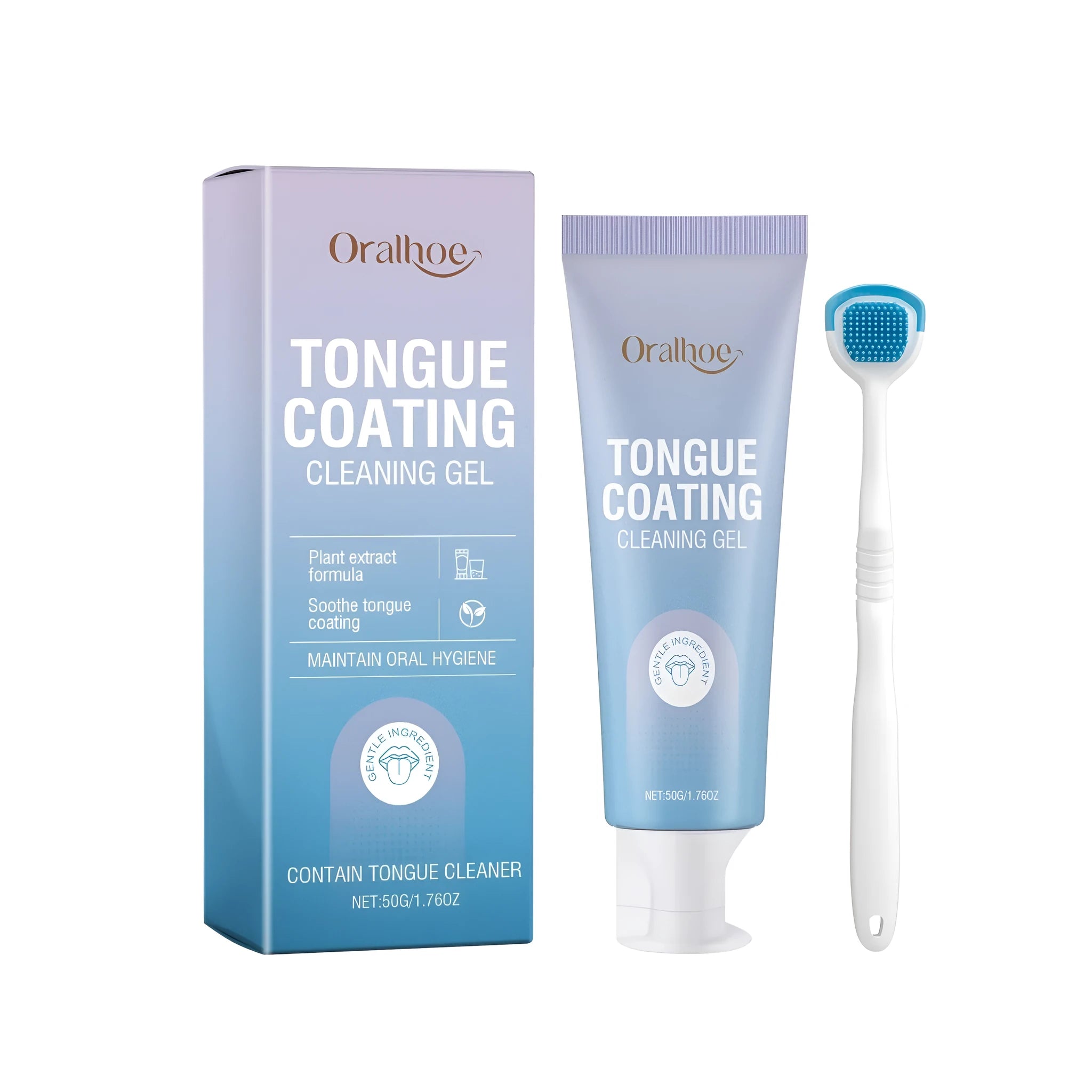 Tongue coating cleaning gel bottle and brush for oral hygiene with mint extract