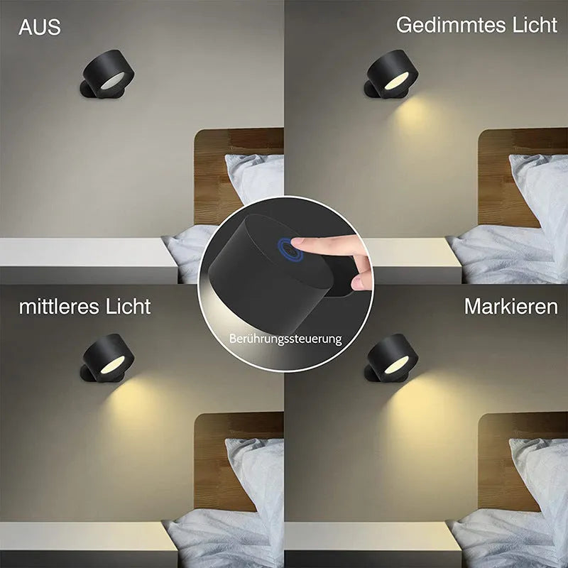 USB rechargeable wall lamp LED, 7.5cm diameter, 4.5cm height, ABS plastic, black finish
