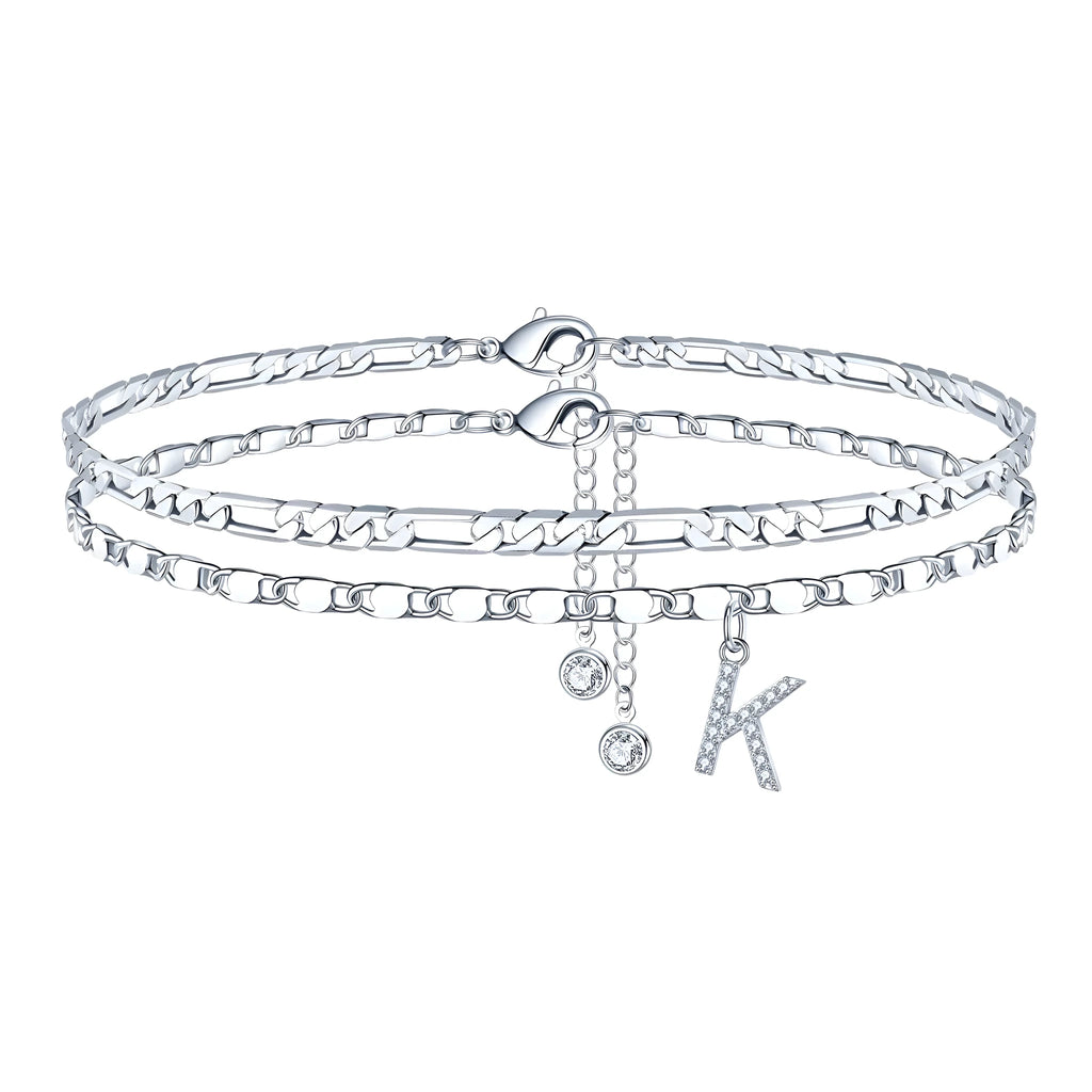 Copper double circle anklet with alphabet letters and silver colour finish