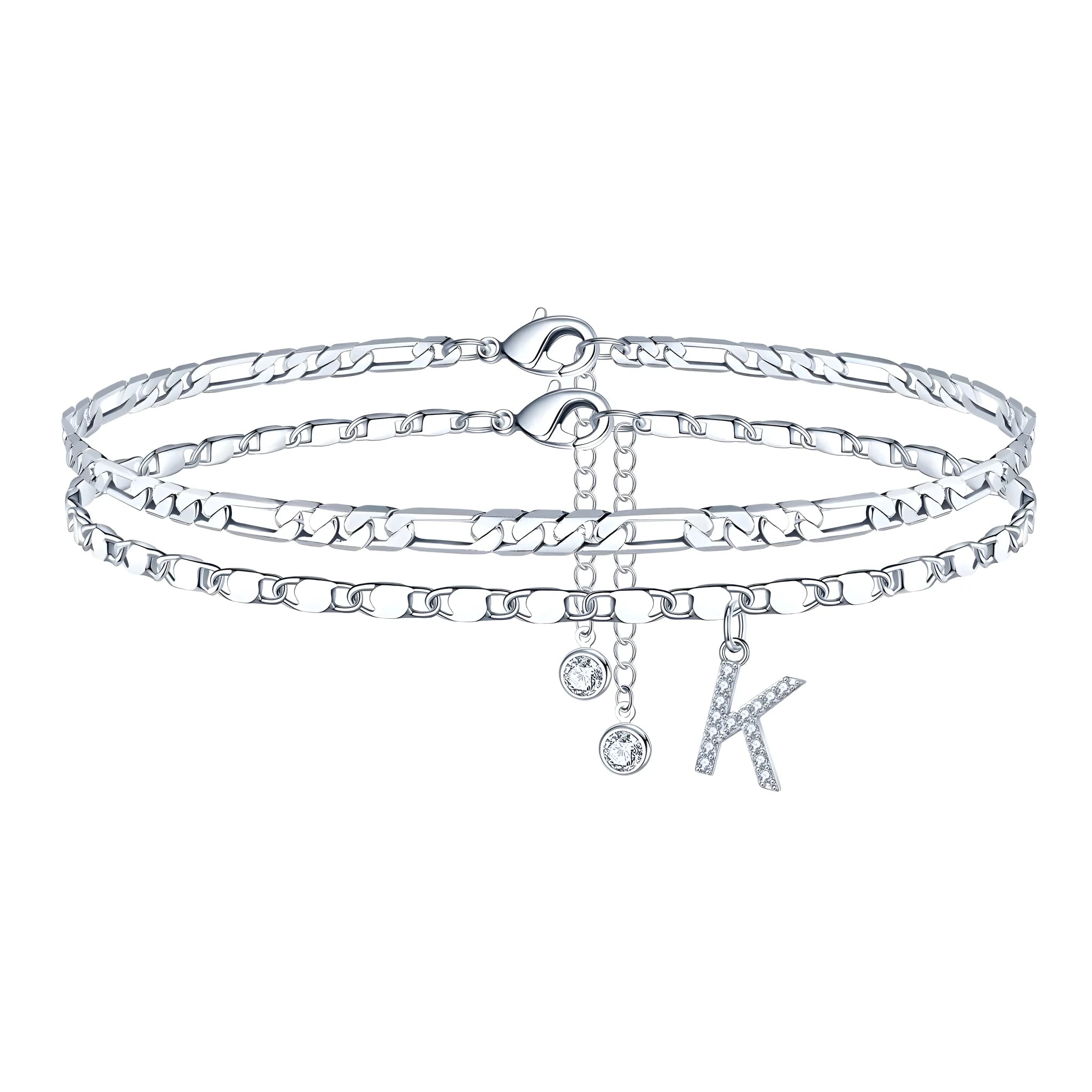 Copper double circle anklet with alphabet letters and silver colour finish