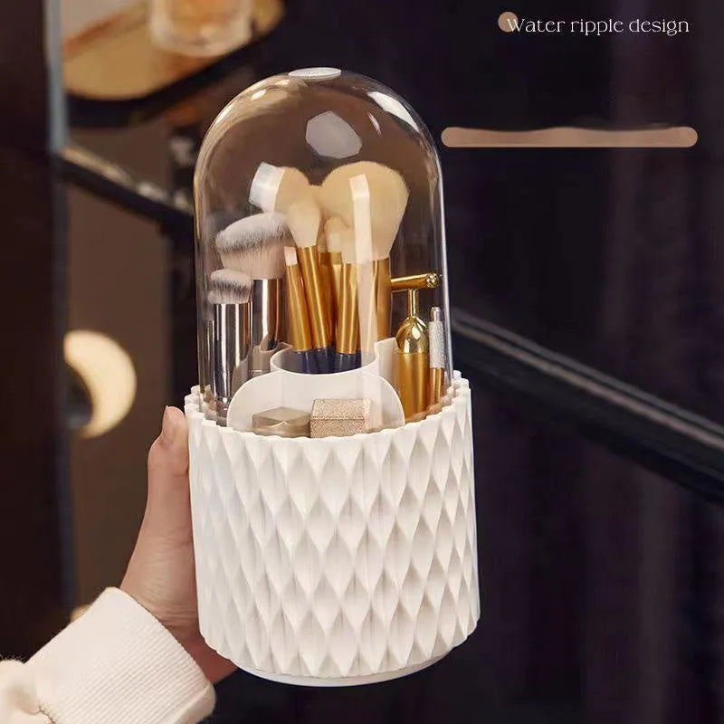 White transparent rotating makeup brush storage box with dustproof acrylic lid