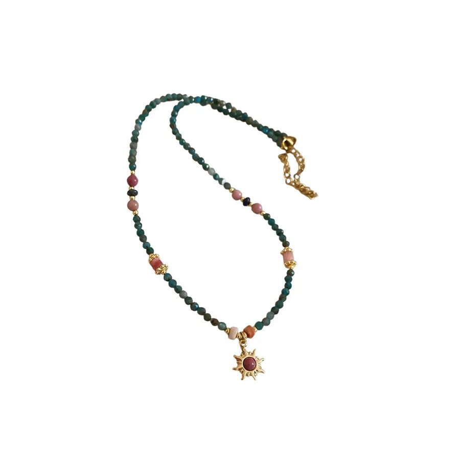 French court style freshwater pearl necklace with sun pendant on adjustable clavicle chain