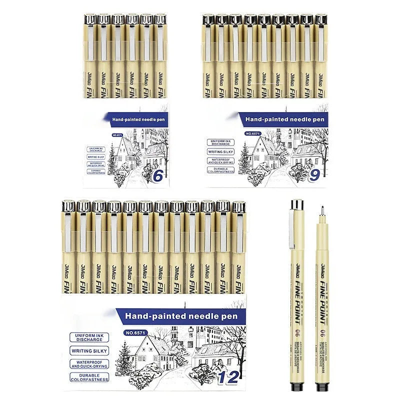 Waterproof cartoon design needle pen with black ink and 133mm plastic body for drawing.