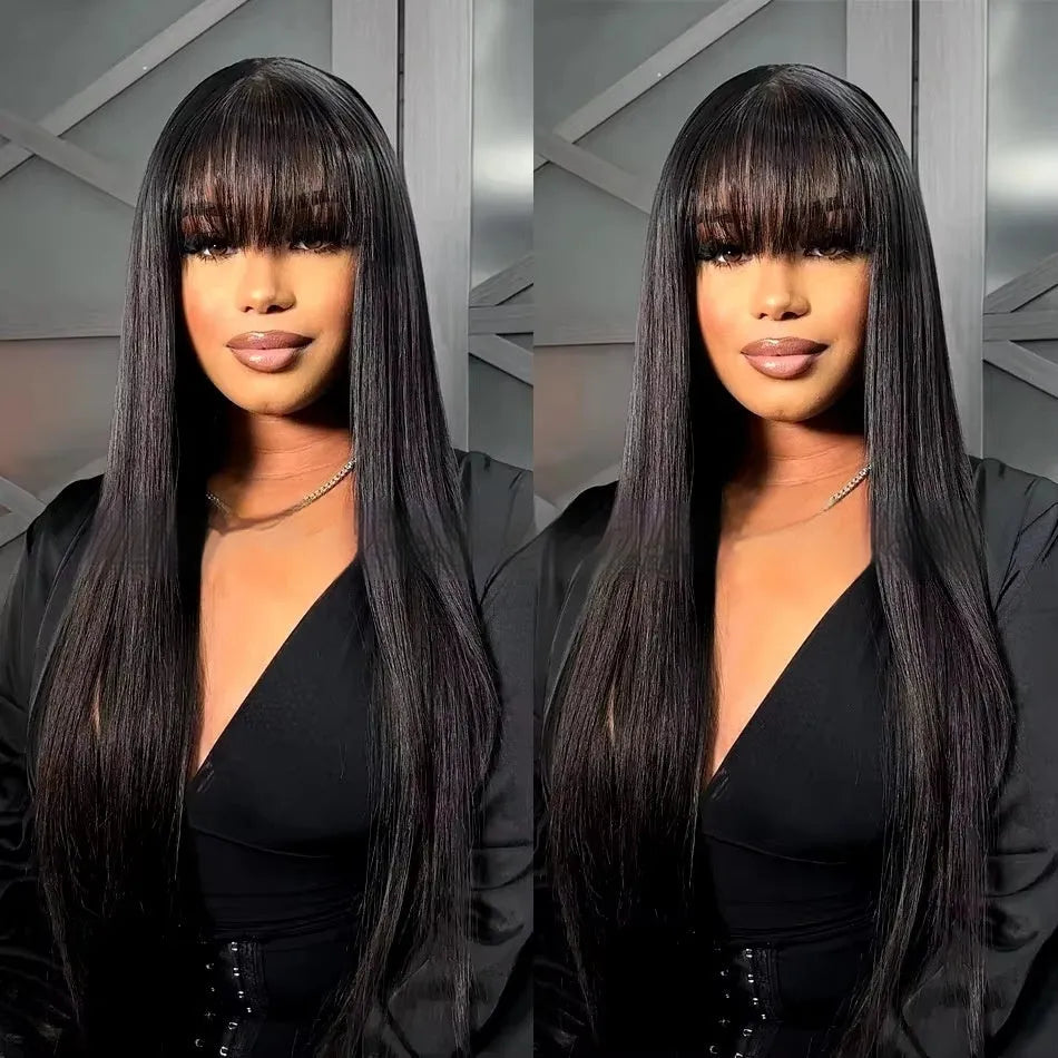 Natural colour full-mechanism human hair wig shown in a long style
