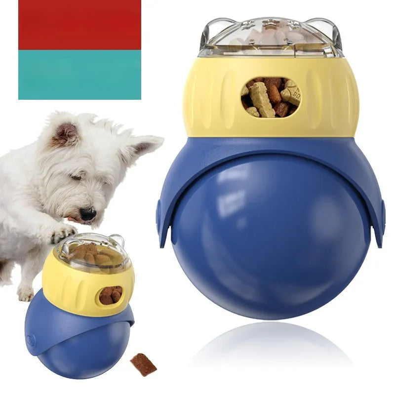 Morandi yellow and blue plastic owl-design tumbler cat feeder toy