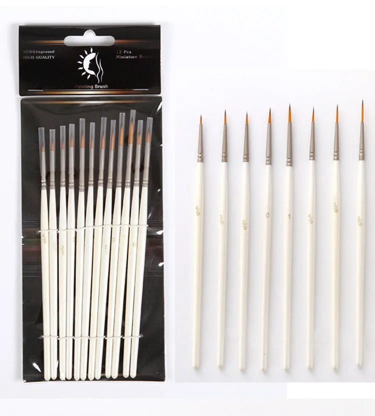 12 nylon wool hook line art markers in solid wood holder with pearl white tips