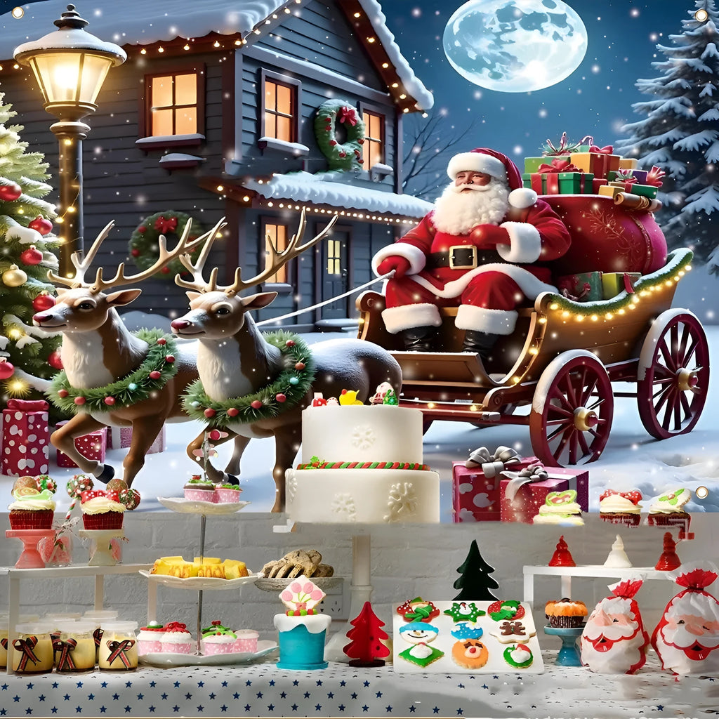 Large red Santa Claus Christmas banner measuring 210 cm wide by 150 cm high