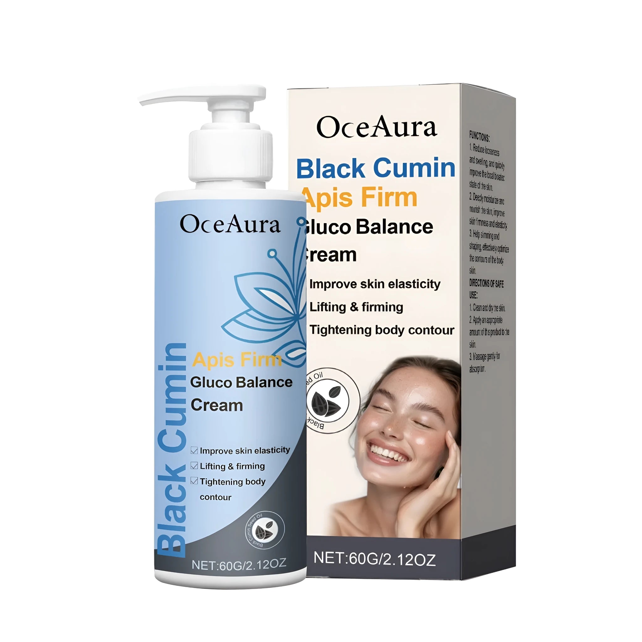 60g glass jar of Black Ccumin Apis Firm Gluco Balance facial cream with bee venom