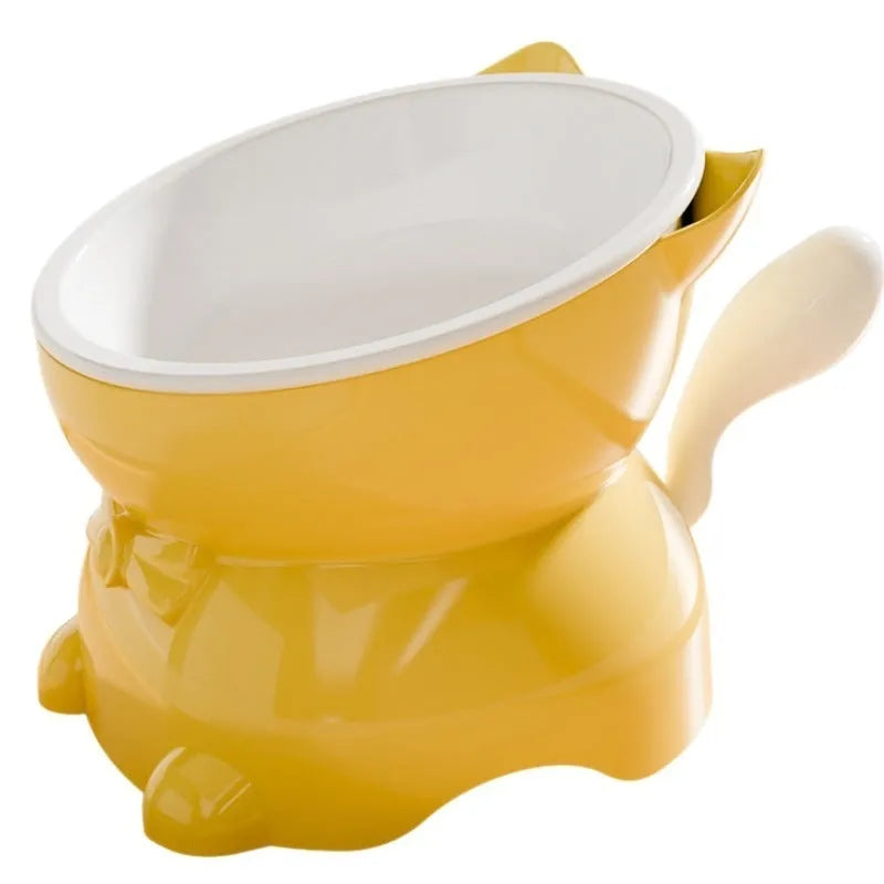 Stainless steel oblique cat bowl with a non-slip silicone base in blue colour.