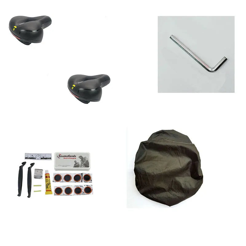 Thickened soft silicone bicycle saddle cushion with PU leather cover and included waterproof cover and tools