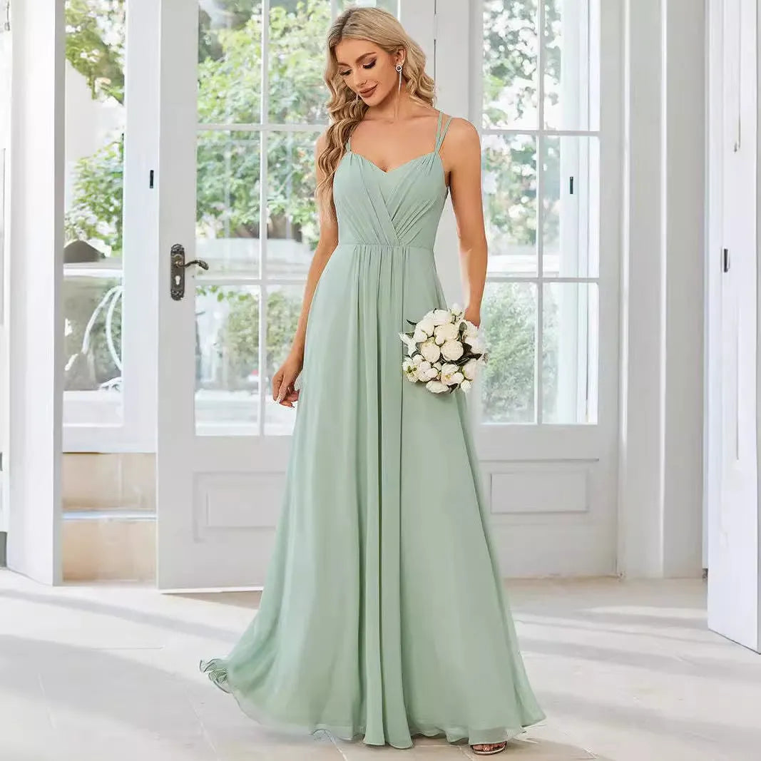 Women's sleeveless A-line maxi dress with pleated long skirt in polyester fabric