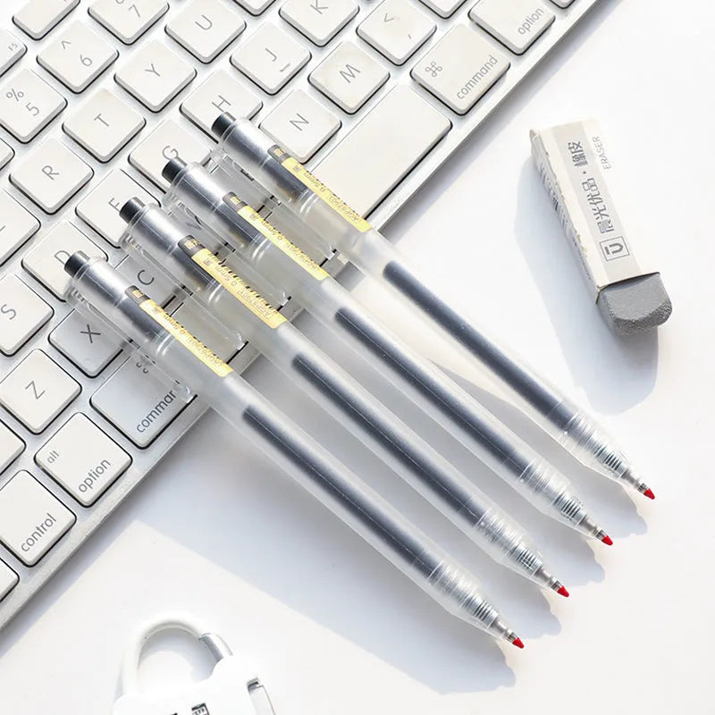 Set of 12 matte black retractable gel pens with 0.5mm tips and 2 refills