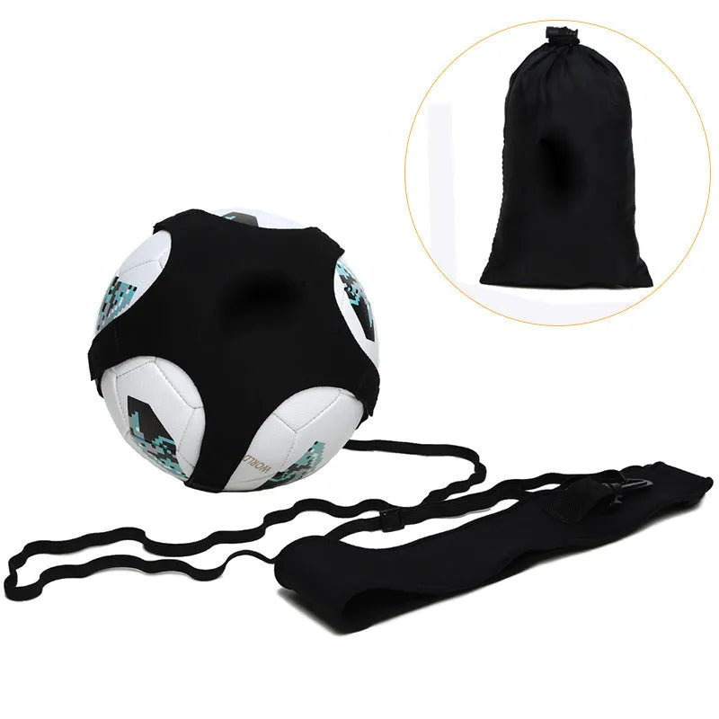 Black football juggling belt with 2 metre elastic cord for solo training