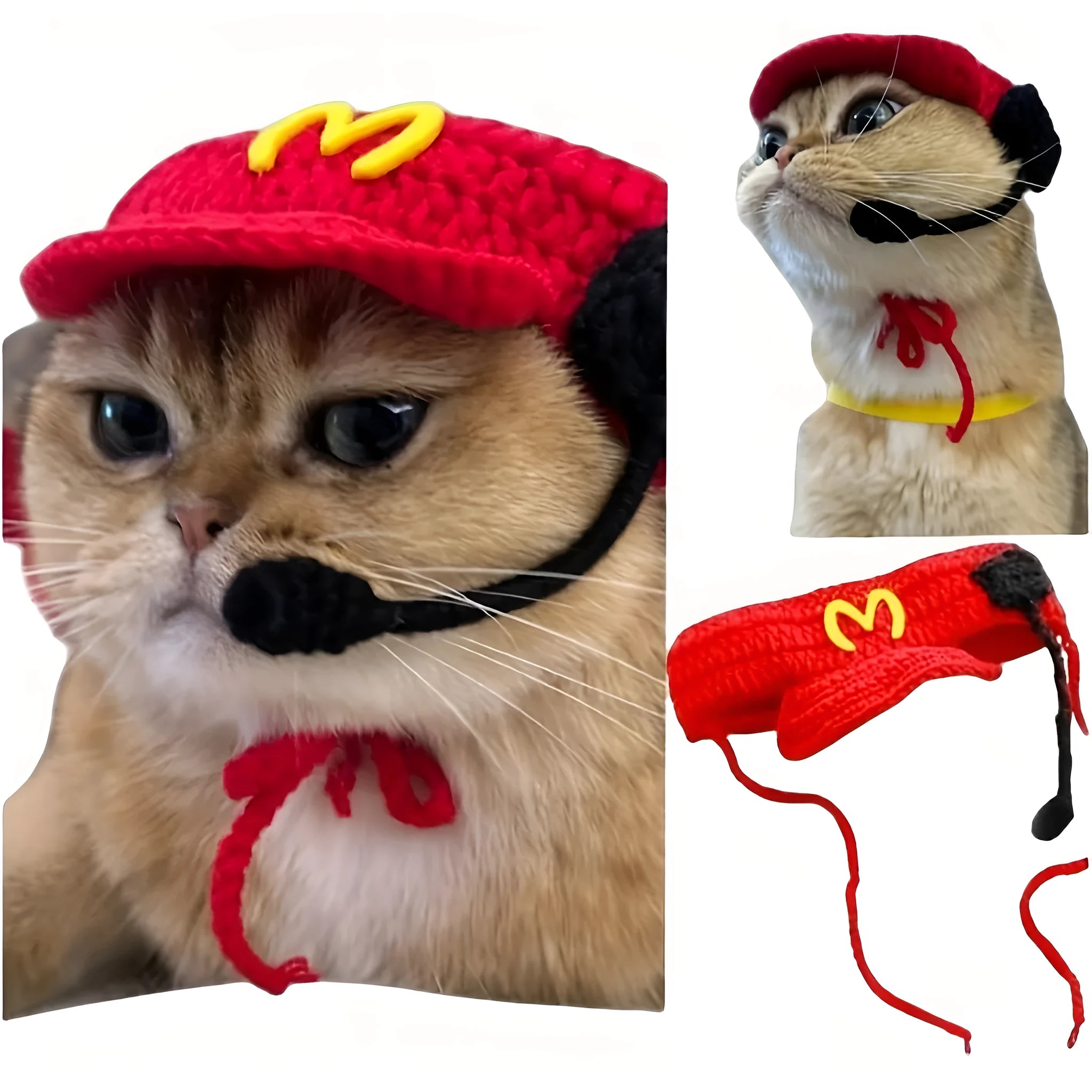 Handmade chef hat and knitted sweater set for a cat or small dog's birthday party