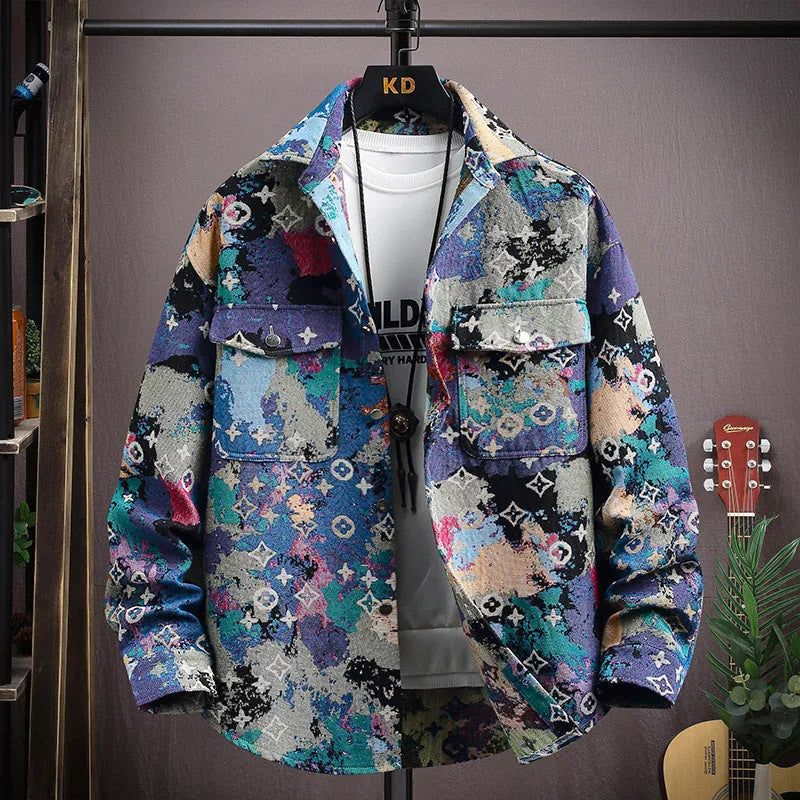 Casual lapel shirt coat in a colour option, shown with long sleeves and a straight hem.