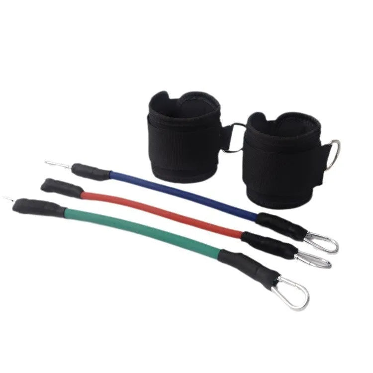 Black Taekwondo explosive force leg training pull rope set with ankle strap.