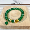 Green chalcedony and red agate wealth snake bracelet with copper links, geometric unisex design
