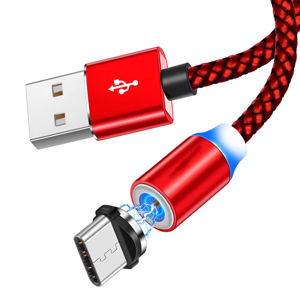 Black three-in-one magnetic charging cable showing Android, Type C, and Apple connectors