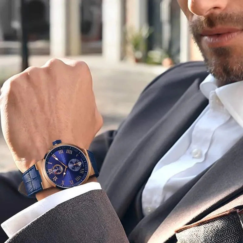Automatic mechanical watch for men with black silicone band, luminous dial, and stainless steel watch bottom