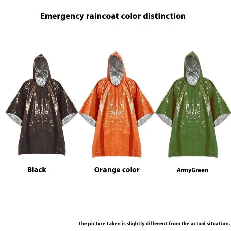 Large orange and army green marathon running raincoat laid flat showing its size.