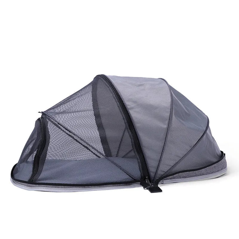 Foldable half-mesh pet tent for cats in travel and camping situations