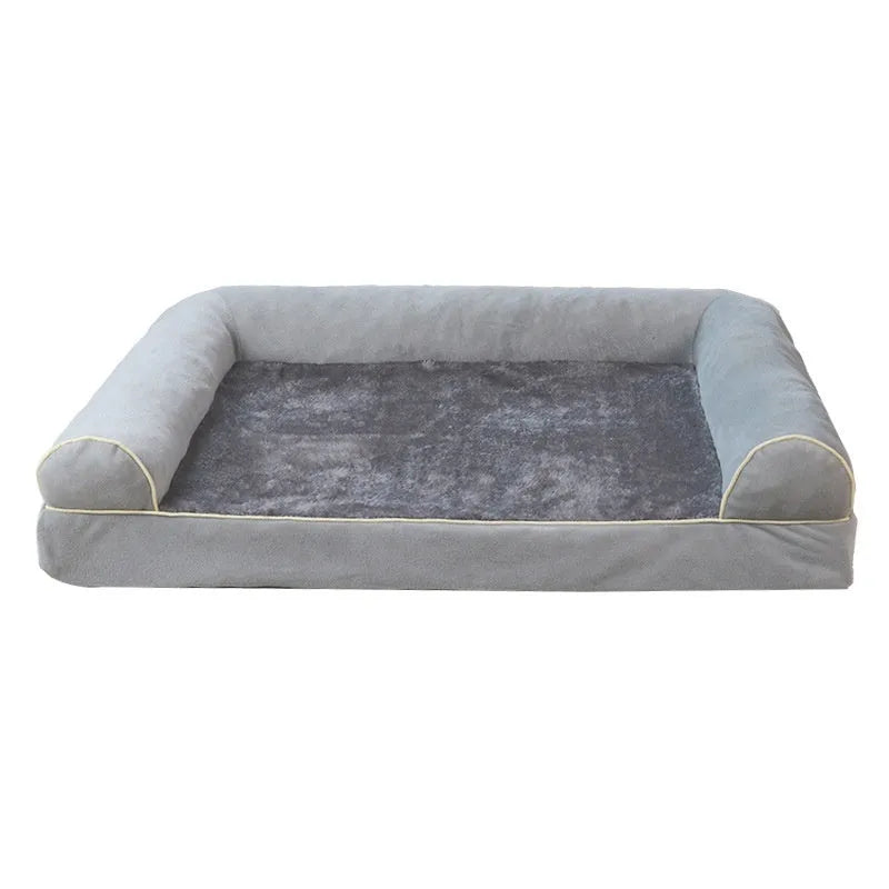 Square pet cooling bed with breathable sponge and blue cloth cover for dogs.
