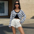 Striped long-sleeved sweater with front and back wearable design in mercerised cotton