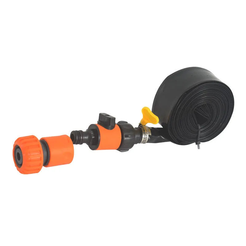 Blue portable garden sprinkler with solar water cooling feature on green lawn