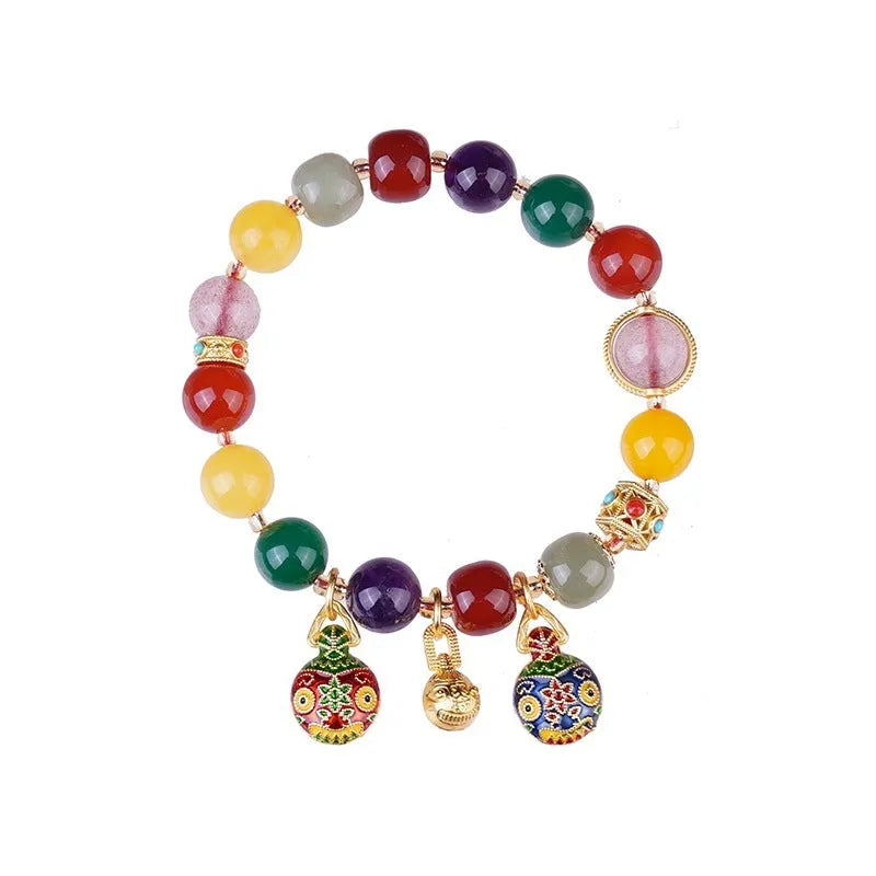 Swallowing gold beast motif agate and Hetian jade crystal bracelet with hand-woven 10mm beads