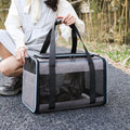 Grey and blue edge Oxford fabric pet carrier bag measuring 44 by 29 by 5 centimetres