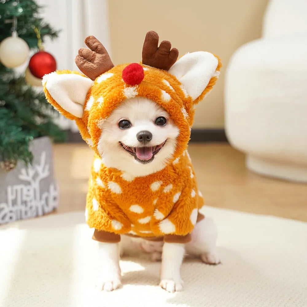 Elk design fleece-lined pet costume for dogs with six size options