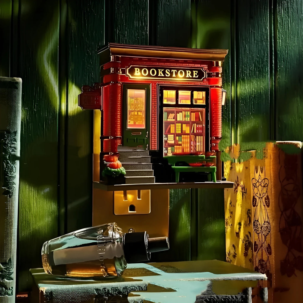 Small cartoon-style resin Christmas house night lamp ornament with US plug